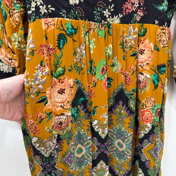 Anthropologie Printed V-Neck Maxi Dress Women's 4 Bohemian Floral Kimono Sleeve - Picture 7 of 16